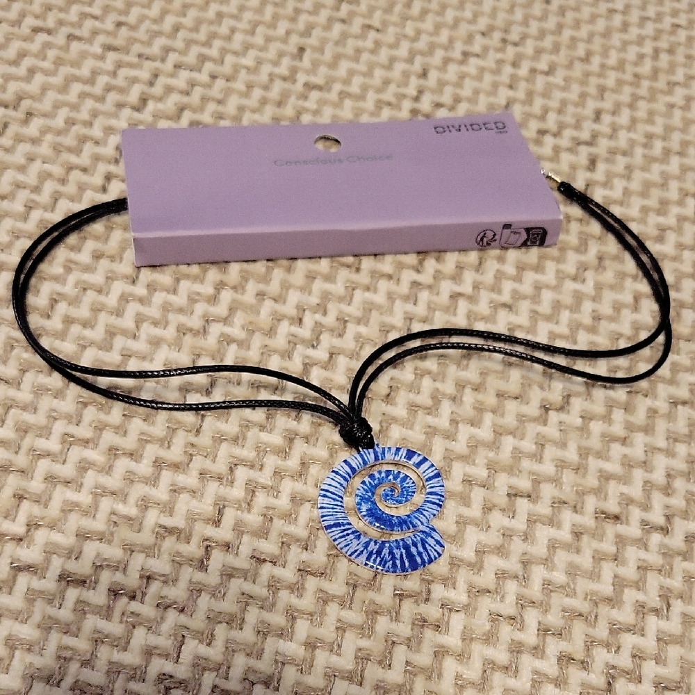 Blue and Black Spiral Pendant Necklace